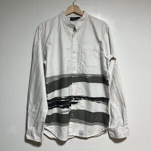 NICCE London White Painter Stripe Button-Up Shirt - Size M - Banded Collar
